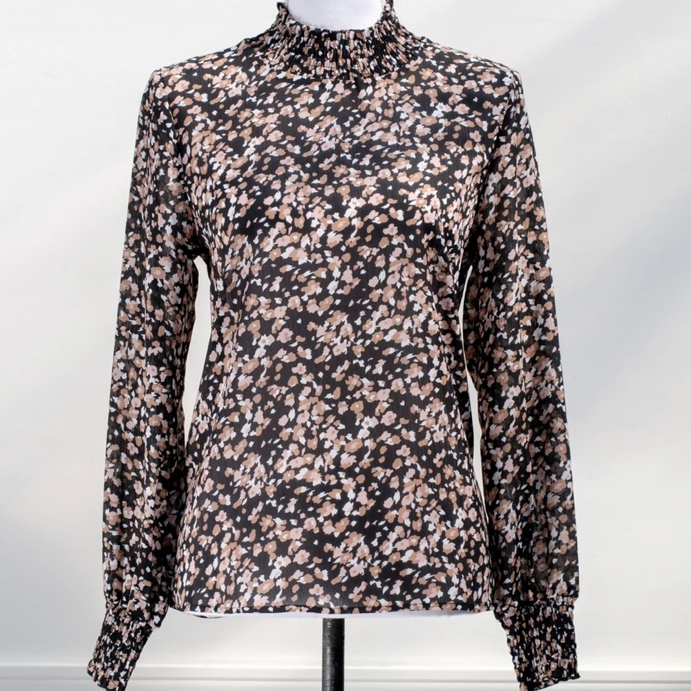 Smocked Semi-Sheer Blouse